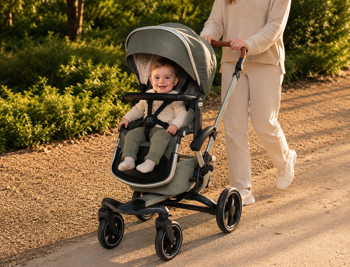 Leoace G1 — 3 in 1 high-view baby stroller, in use outdoors